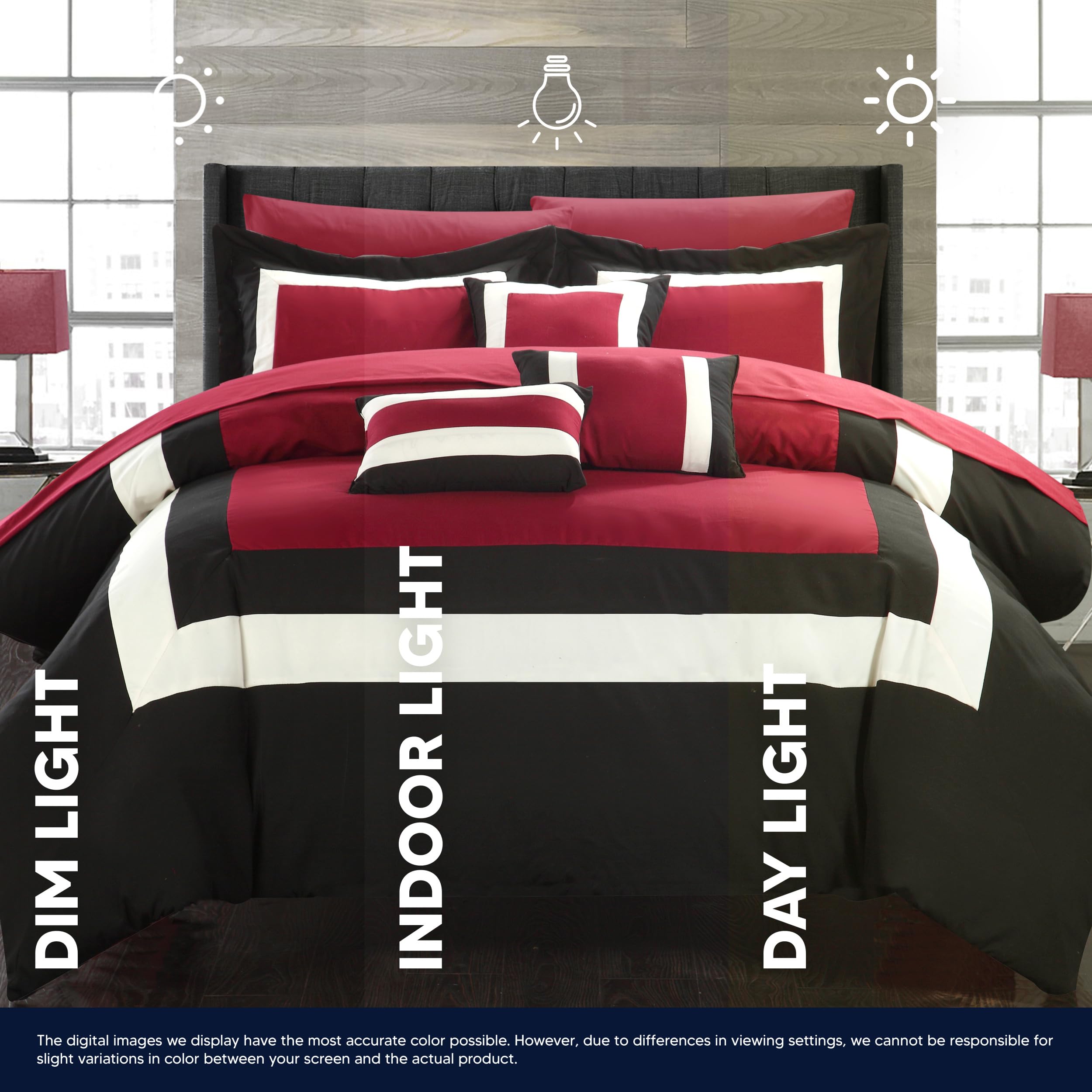 Chic King Comforter Set 10-Piece - Colorblocked Bedding with Shams & Pillows (Red) for Luxurious Bedroom