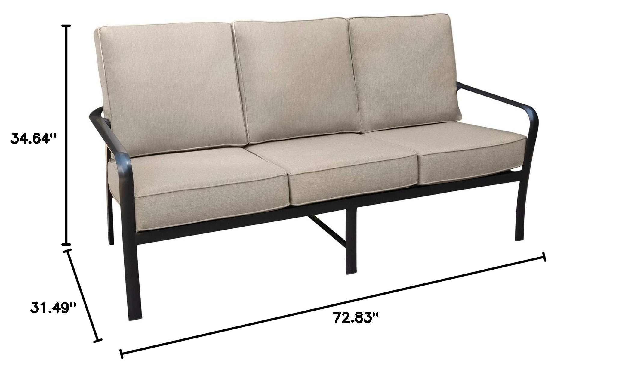 Hanover Cortino Grade Aluminum Outdoor Sofa with Plush Sunbrella Cushions - Commercial Patio Furniture, 1-Piece Set in Gunmetal/Ash - Perfect for Poolside, Garden, or Restaurant Outdoor Seating