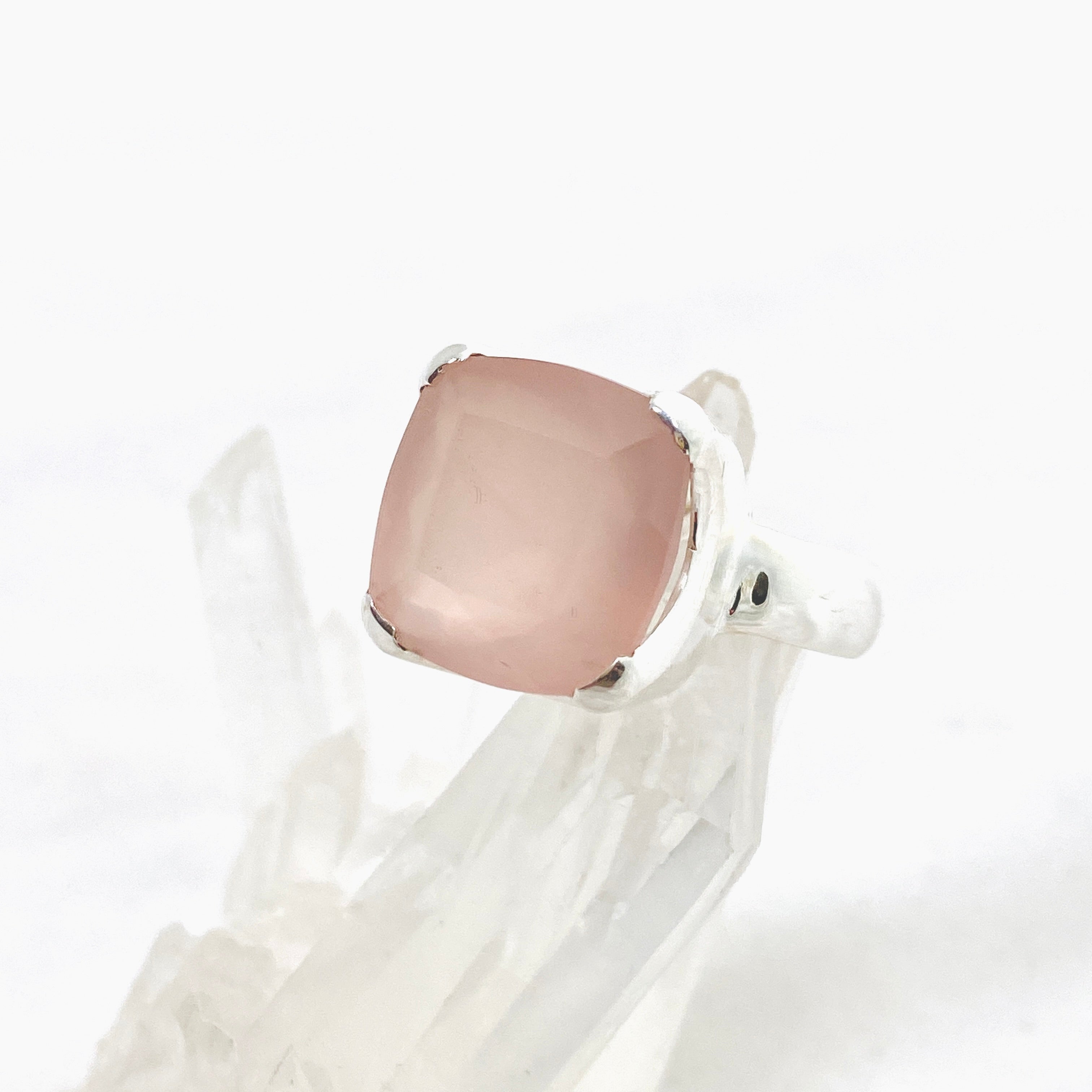 Rose Quartz Square Faceted Ring Size 8 KRGJ3320 - Elegant Healing Crystal Jewelry for Women, Perfect for Meditation, Yoga & Spiritual Gifts