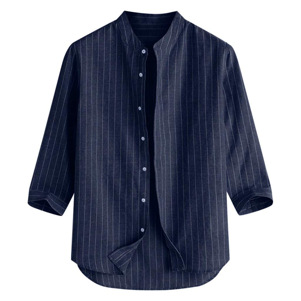 Men's Striped Cotton Dress Shirt - Points Collar, 7-Button Front, Casual Sleeve for Summer | Perfect for Office, Weddings & Formal Events