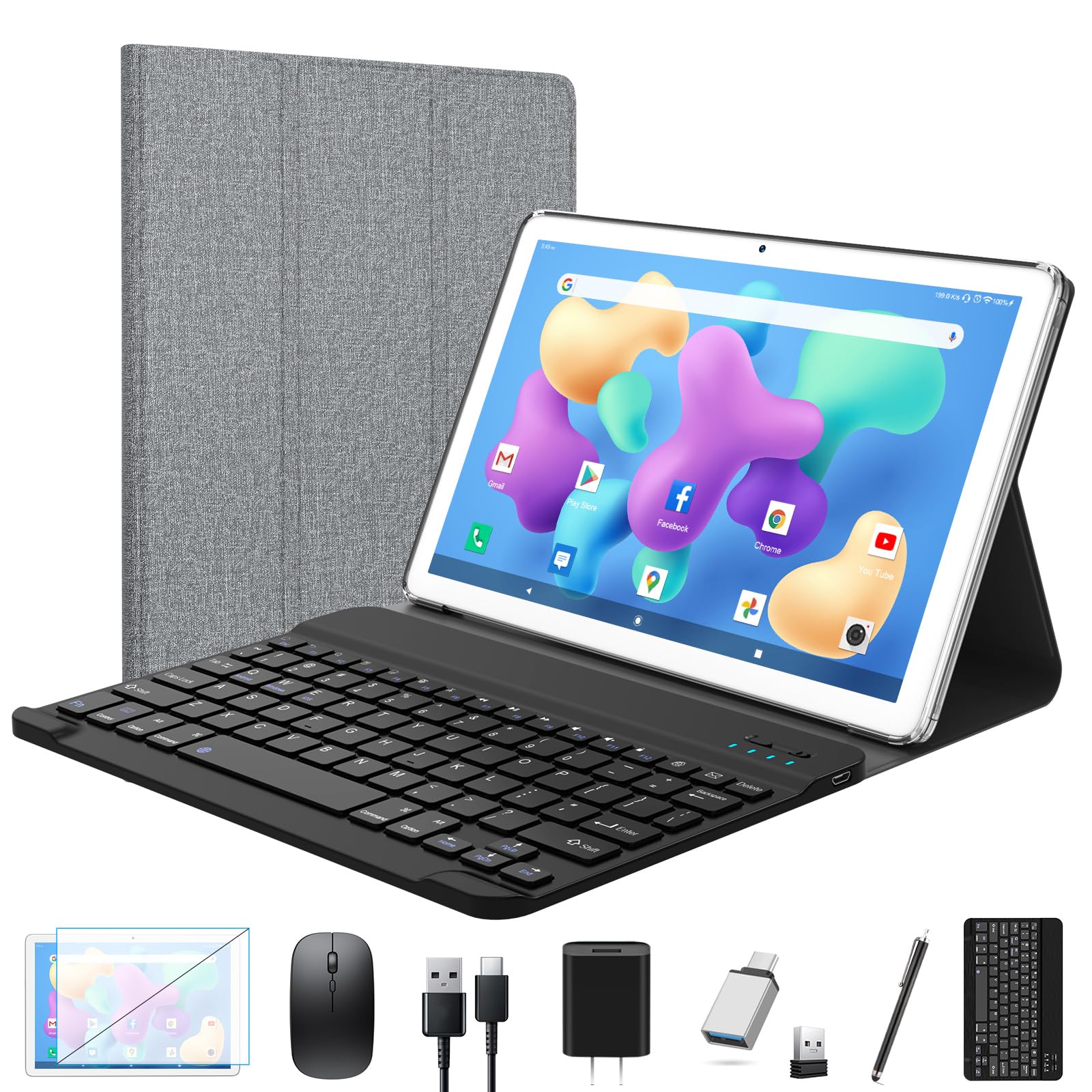 2025 Latest 10-inch Android Tablet with Keyboard - Octa-Core 5G WiFi, 128GB ROM + 8GB RAM + 1TB Expandable Storage, 13MP Dual Camera, Bluetooth, GPS, HD Touchscreen - Perfect for Work, Study & Entertainment