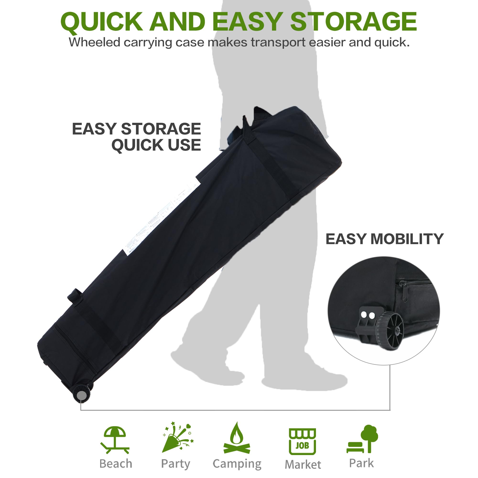 10'x10' Pop Up Canopy Tent with Half Sidewall - Easy 1-Person Setup Instant Shade Shelter for Outdoor Events, Beach, Camping & Parties - Includes Wheeled Carry Bag, Stakes, 4 Ropes & 4 Sandbags (Black) - Perfect for Backyard BBQs, Tailgating & Farmers Markets