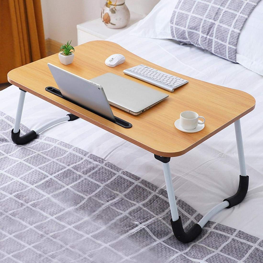 Foldable Laptop Bed Table - Portable Multifunction Laptop Stand with Phone Holder for Sofa, Bed, Office & Reading - Adjustable Tray Desk for Eating, Writing & Working - Khaki (USA Stock) - Perfect for Home, Dorm, Travel & Remote Work