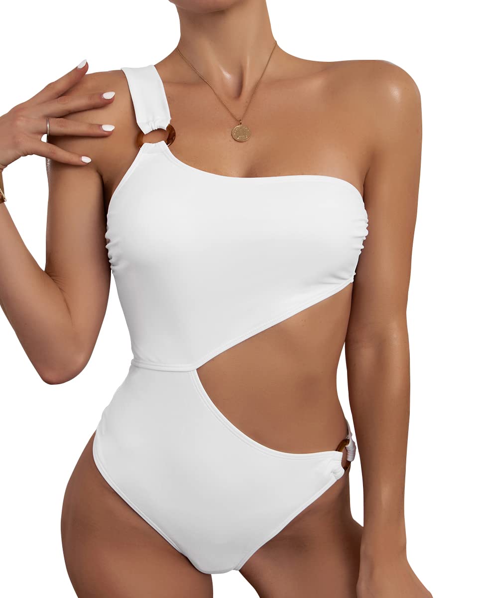 Heat Move Women's Cut Out One Piece Swimsuit Ring One Shoulder Bathing Suits - Sexy Monokini for Beach, Pool & Summer Vacation