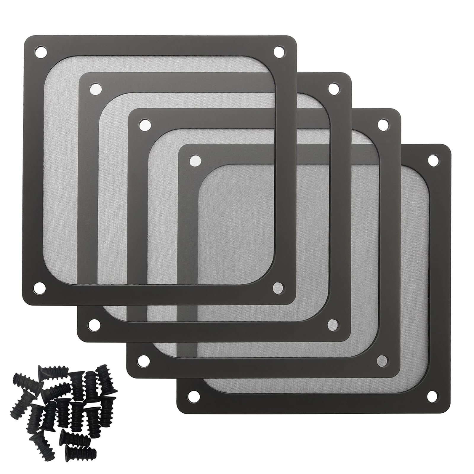 90mm & 92mm PC Computer Case Fan Dust Filter with Magnetic Frame & Screws - Ultra Fine Nylon Mesh Dustproof Cover (4 Pack, Black) - Perfect for Gaming PC, Workstation & Server Cooling System Protection