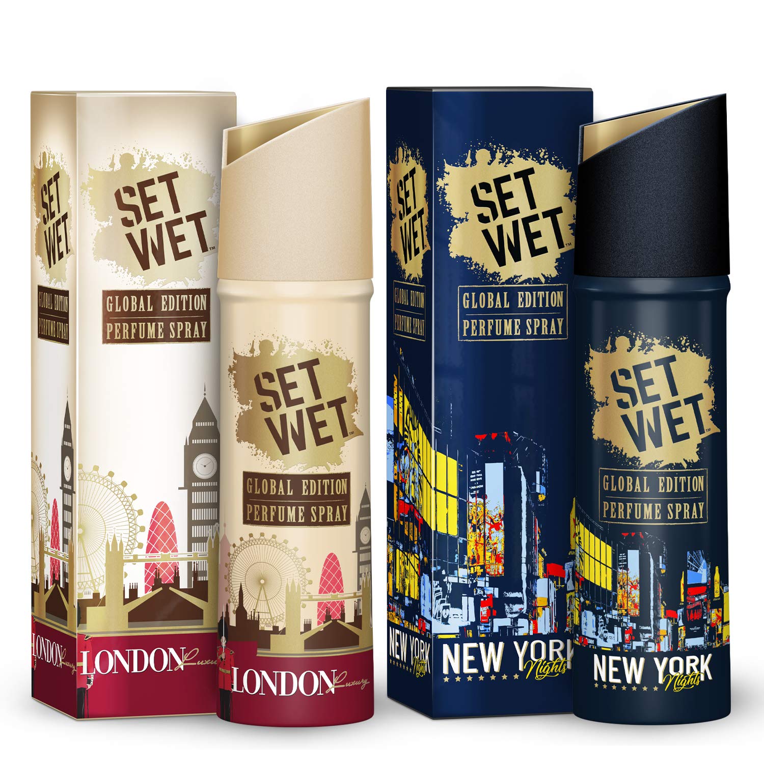 Set Wet Global Edition London Luxury & New York Nights Perfume Spray for Men - Long Lasting Fragrance Body Spray & Deodorant (Pack of 2, 120ml Each) - Perfect for Daily Wear, Office & Night Out