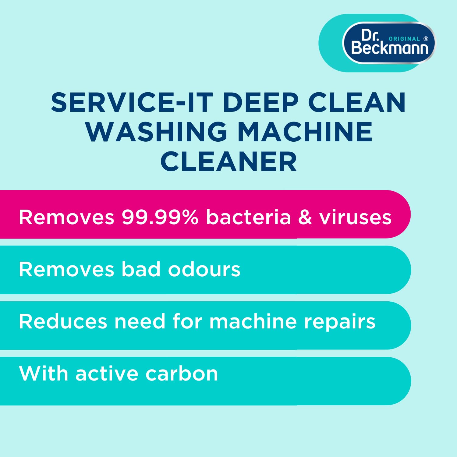 Dr. Beckmann Service-it Deep Clean Washing Machine Cleaner - 1 Treatment for Odor & Limescale Removal | Ideal for Front & Top Load Washers, HE Machines