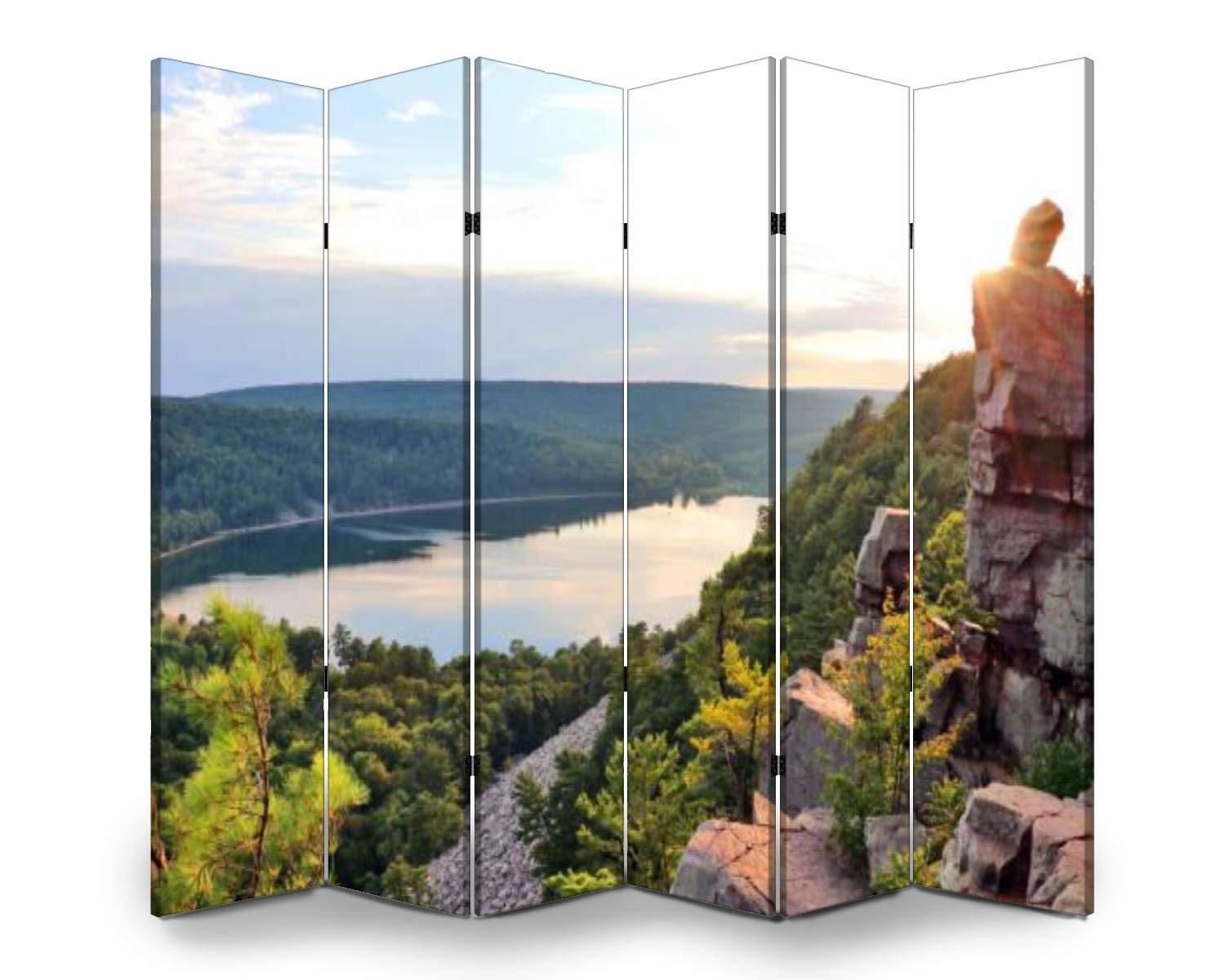 APED DECOR Wooden Room Divider - 6-Panel Folding Privacy Screen with Wisconsin Summer Nature Canvas Print, Dual-Sided Wall Partition for Home & Office - Perfect for Living Room, Bedroom, or Studio Space Divider