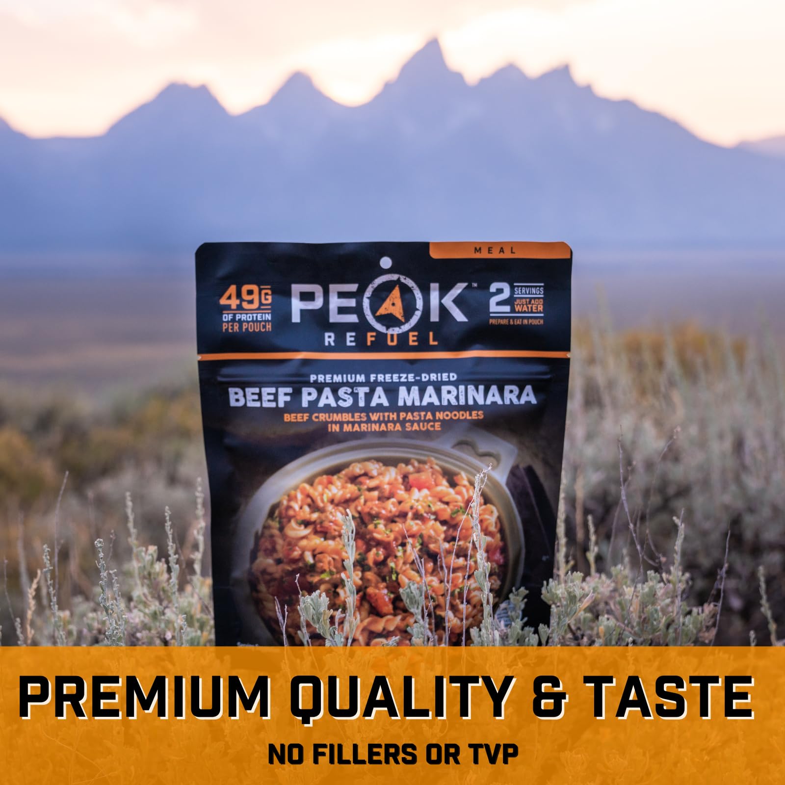 Peak Refuel Beef Pasta Marinara Freeze-Dried Meal - High Protein (49g) & Calories (1040) - 100% Real Meat - 2 Servings - Perfect for Backpacking, Camping & Emergency Preparedness - Lightweight Survival Food for Outdoor Adventures & MRE Kits