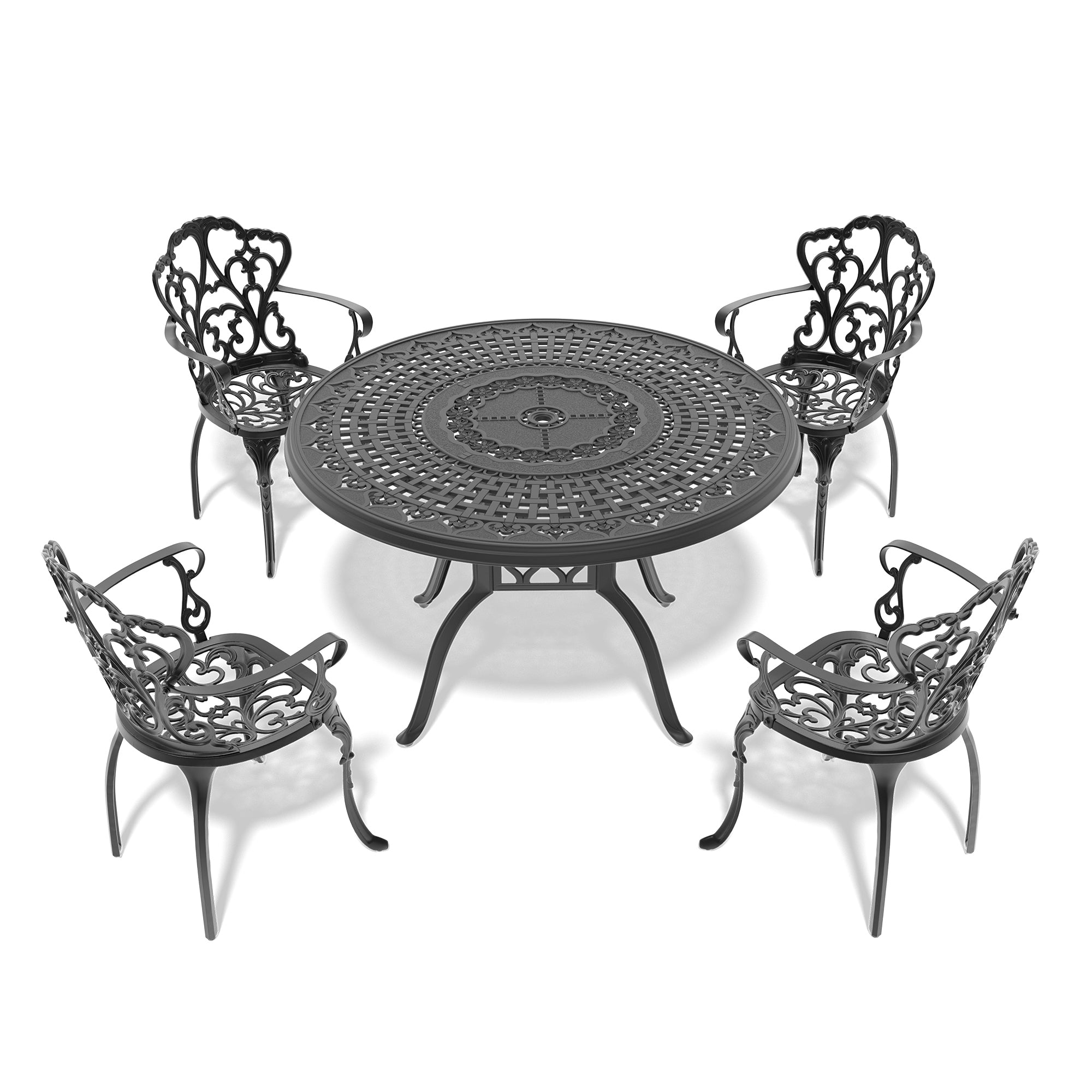 5-Piece Cast Aluminum Patio Furniture Set with Cushions - Outdoor Dining & Lounge Chairs for Garden, Poolside, or Backyard Relaxation (Random Color Cushions Included)