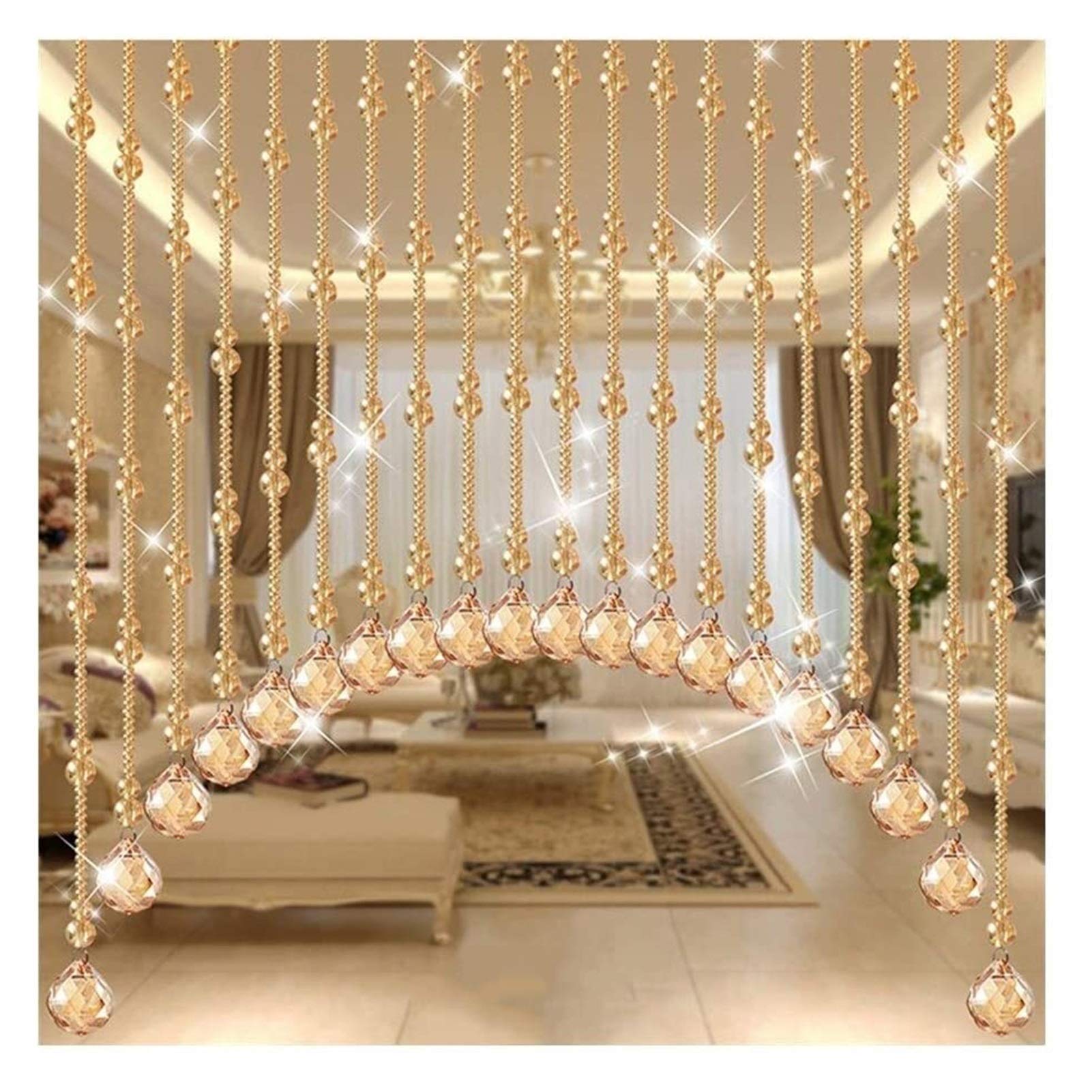 Bead Curtain for Doors - Crystal Beaded Doorway Curtain with Tassels, Arched String Curtain for Porch, Living Room, Bedroom Divider - Elegant Hanging Beads for Home Decor & Room Partition