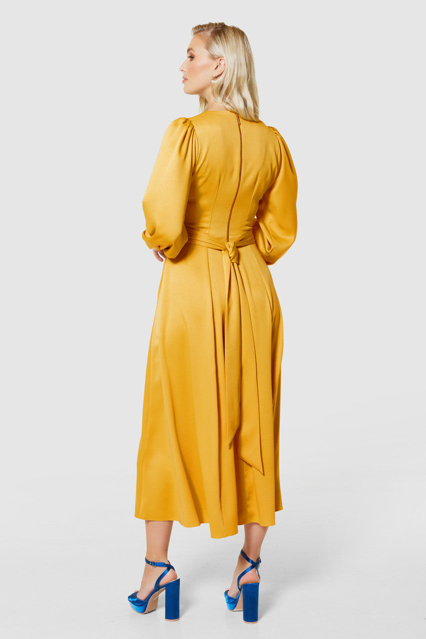 Earla Flowy Full Skirt Midi Dress in Yellow | Women's Summer Casual Dress for Beach, Party & Date Night