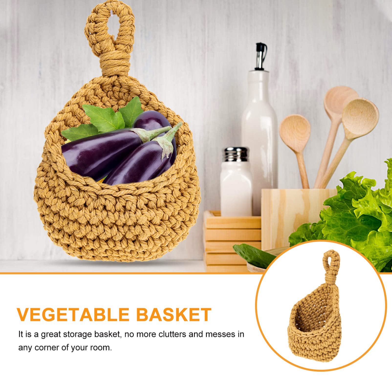 Macrame Wall Hanging Basket - Woven Cotton Rope Plant Hanger for Flowers, Vegetables & Storage | Over The Door Organizer for Kitchen, Bathroom & Home Decor | Eco-Friendly Straw & Rope Household Basket