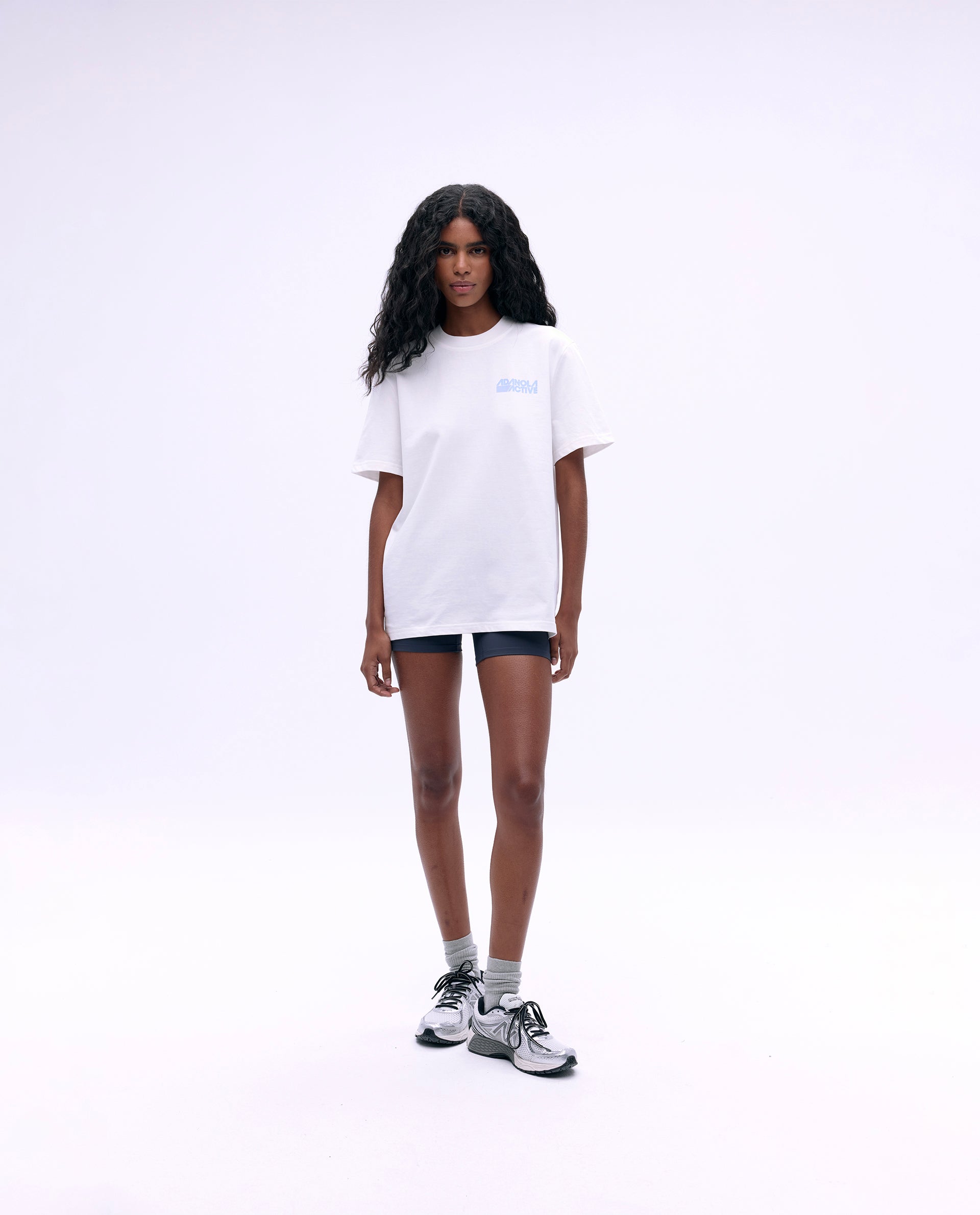 Adanola Oversized Short Sleeve T-Shirt for Women - Soft Cotton Activewear Top in White & Powder Blue | Gym, Yoga, Running & Casual Wear