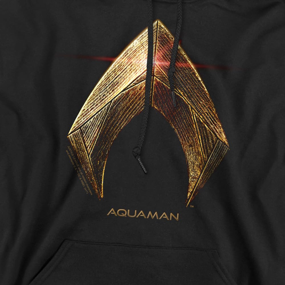 Justice League Movie Aquaman Logo Pullover Hoodie Sweatshirt with Stickers - Superhero Cosplay, Comic Con Costume & Casual Streetwear for DC Fans