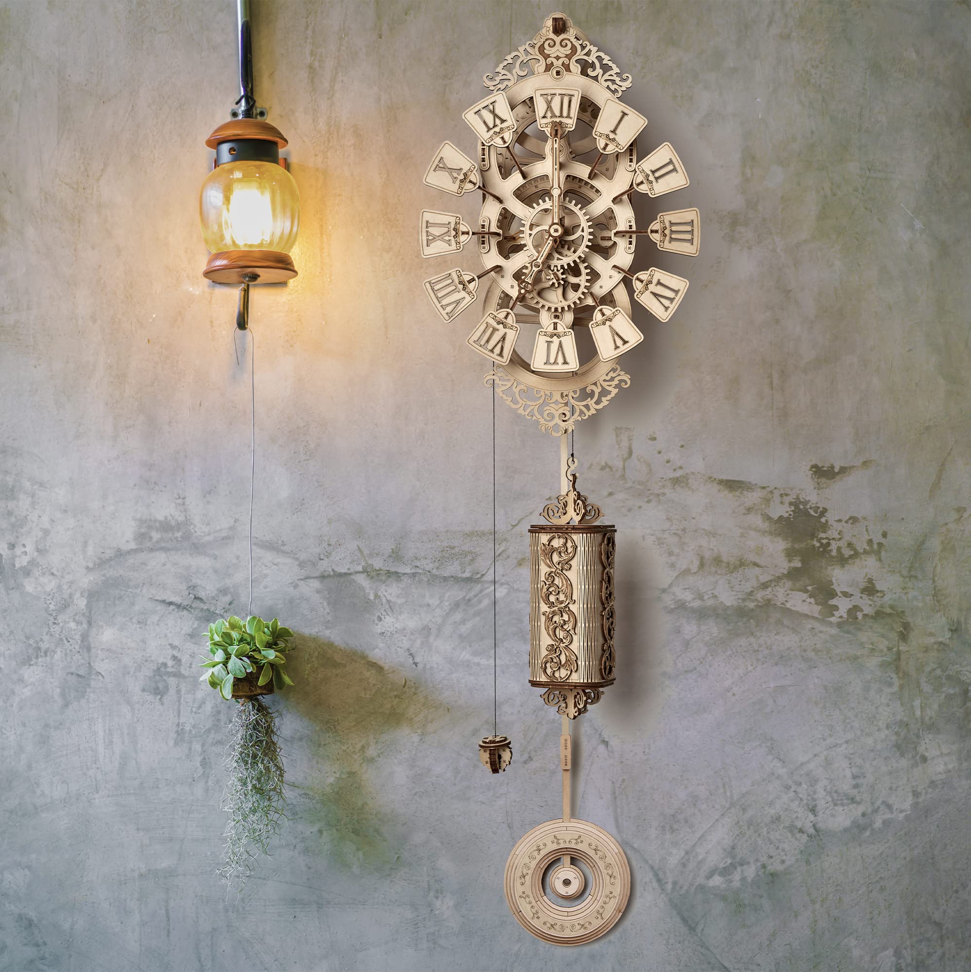 Wooden Pendulum Wall Clock DIY Kit - 3D Mechanical Puzzle for Adults & Kids - 42x12 Inch Engineering Model - Perfect for Home Decor, STEM Learning & Creative Gift Ideas