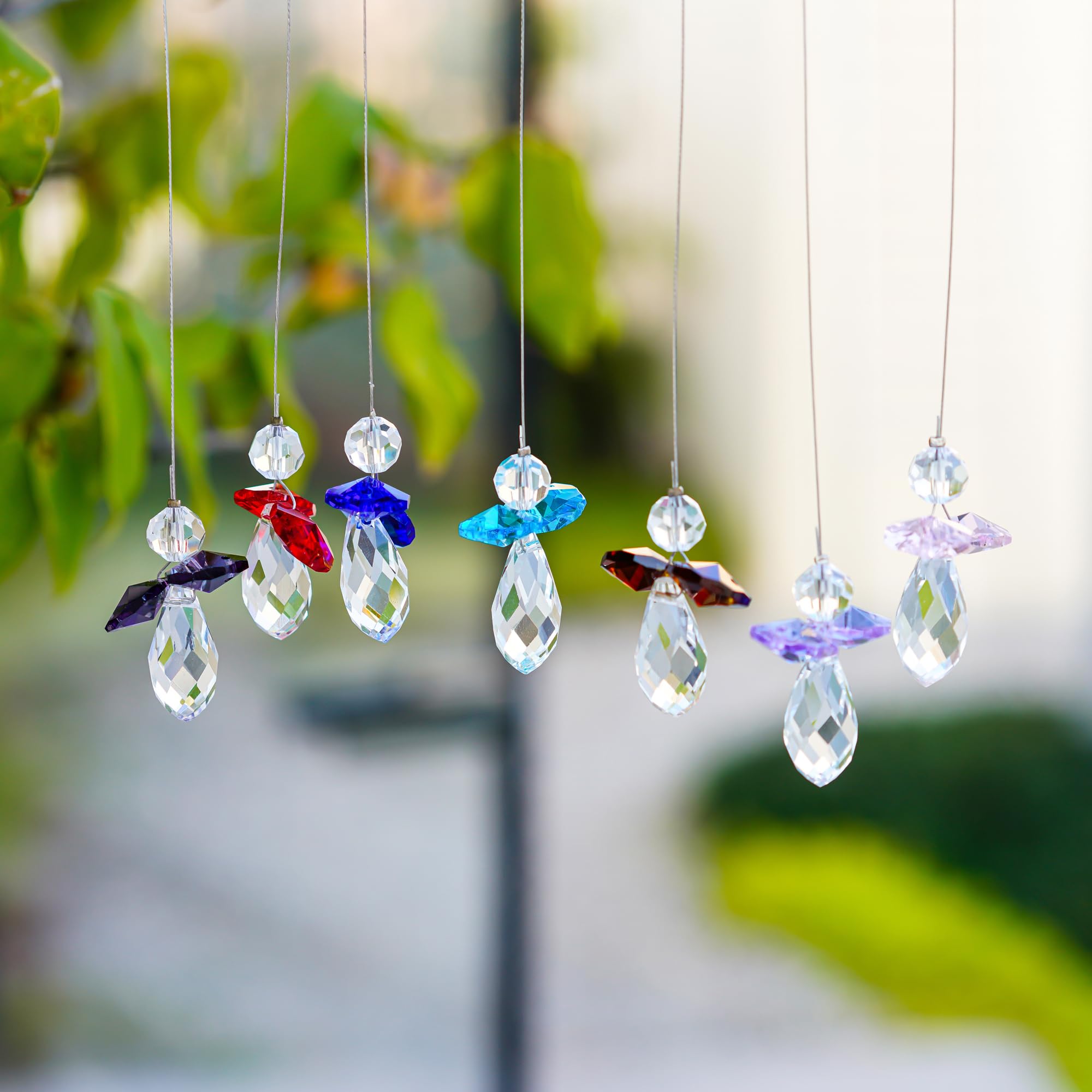 H&D HYALINE & DORA Crystal Angel Suncatcher - 7pcs Rainbow Window Prism Decor, Stained Glass Effect Light Catcher for Home, Office, Garden & Spiritual Healing Space