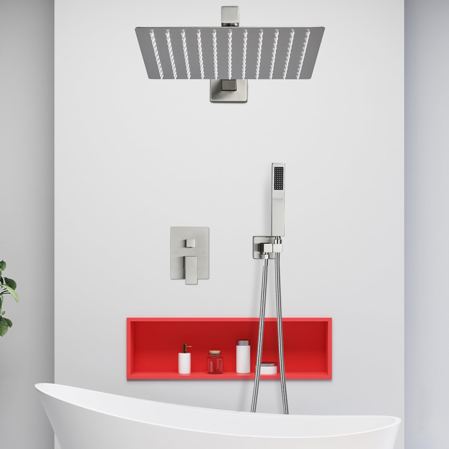 Votamuta 10 Inch Rainfall Shower System - Wall Mounted Shower Faucet Set with Full Brass Trim Kit & Shower Valve in Brushed Nickel - Perfect for Bathroom Renovation & Spa-Like Shower Experience