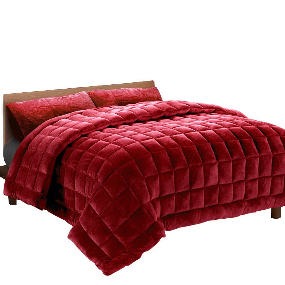 Luxury Faux Mink Quilted Comforter Set - Burgundy King Size Winter Blanket for Bed, Sofa & Cozy Home Decor