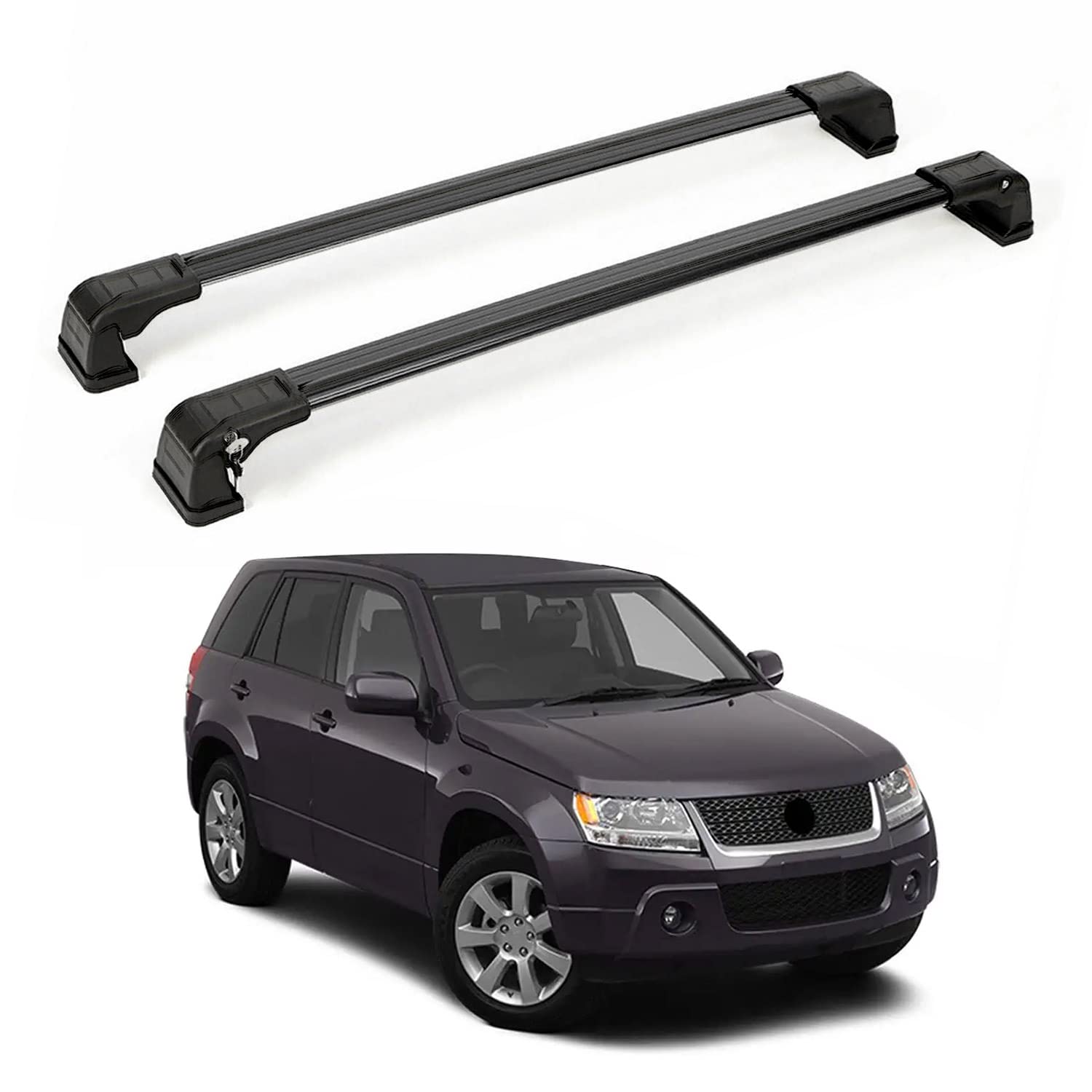 OMAC Black Roof Rack Cross Bars for Suzuki Grand Vitara 2006-2013 - 165 Lbs Load Capacity, Adjustable Anti-Theft Lock (2 Pcs) - Perfect for Cargo, Luggage, Bikes & Kayaks | Heavy-Duty Car Rooftop Carrier for Camping, Road Trips & Outdoor Adventures