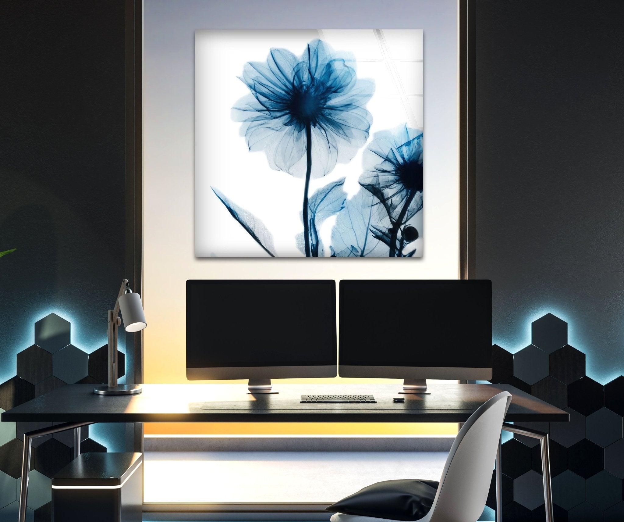 Albert Koetsier Sapphire Gleam II Glass Wall Art - Handcrafted Modern Blue Glass Decor for Living Room, Bedroom & Office - Elegant Home & Office Decoration