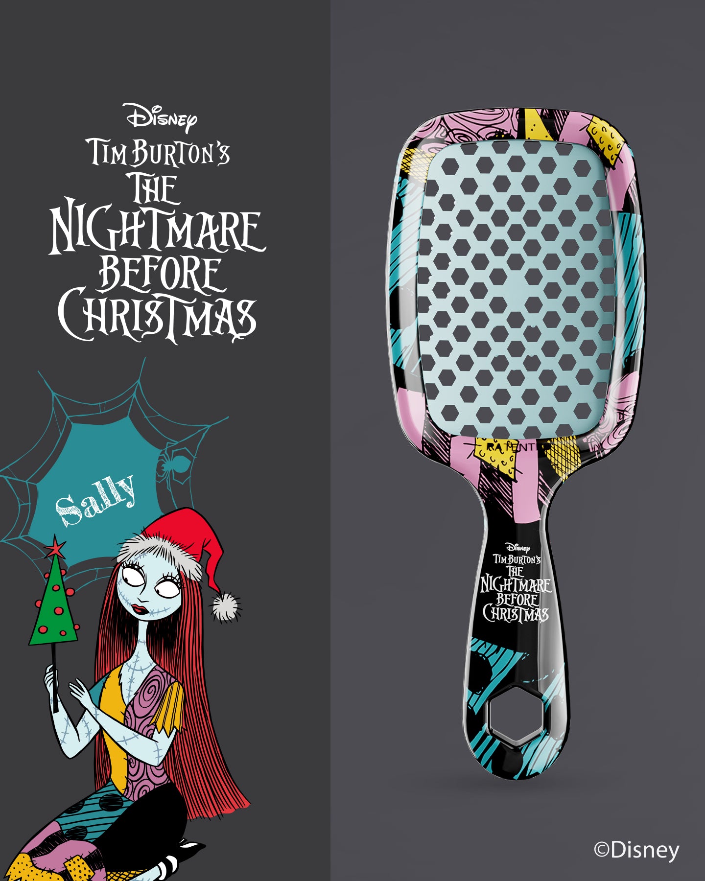 Disney The Nightmare Before Christmas Sally Detangling Hair Brush - Gentle Knot Remover for Kids & Adults - Perfect for Curly, Thick, and Long Hair Styling