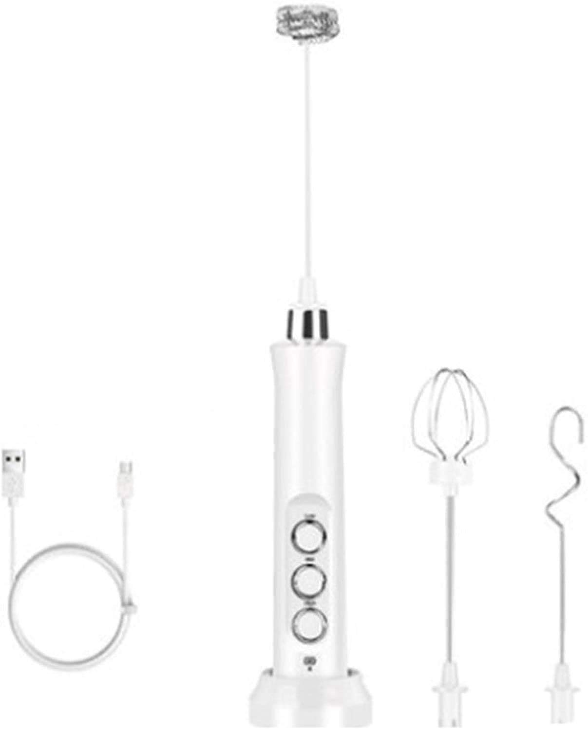XUERUIGANG USB Rechargeable 3-Speed Handheld Electric Mixer - Stainless Steel Whisk for Blending Food, Juices, Milk Frothing - Perfect for Coffee, Cappuccino, Smoothies & Baking (White) - Ideal for Home Kitchens, Cafes & Office Use