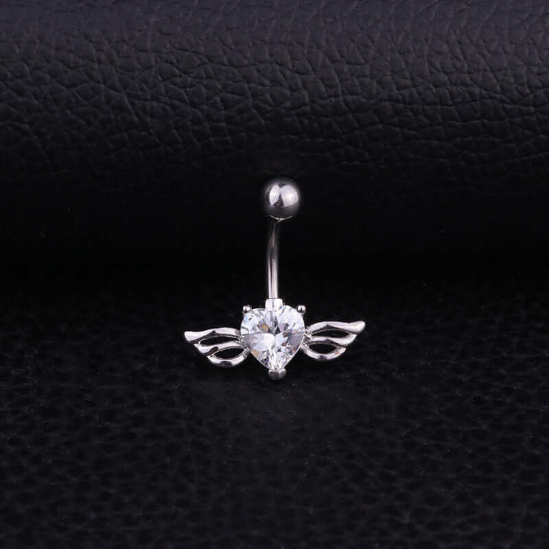Stainless Steel Belly Button Ring with Angel Wings Design - Hypoallergenic Navel Piercing Jewelry for Women | Perfect for Everyday Wear, Parties, and Body Piercing Fashion | HSBR18611