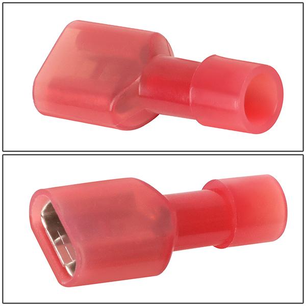 100 Pcs 16-22 Gauge Female Spade Quick Disconnect Adapters - Red - Perfect for Automotive Wiring, Home Appliances & DIY Electrical Projects