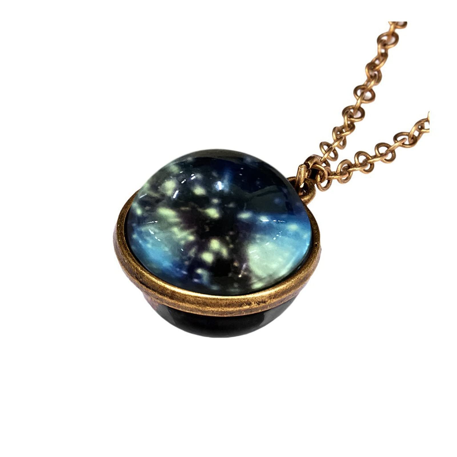Glow in The Dark Galaxy Necklace - Double Sided Glass Dome Planet Pendant Jewelry for Women | Best Gift for Mom, Wife, Girlfriend | Perfect for Birthday, Anniversary & Romantic Occasions