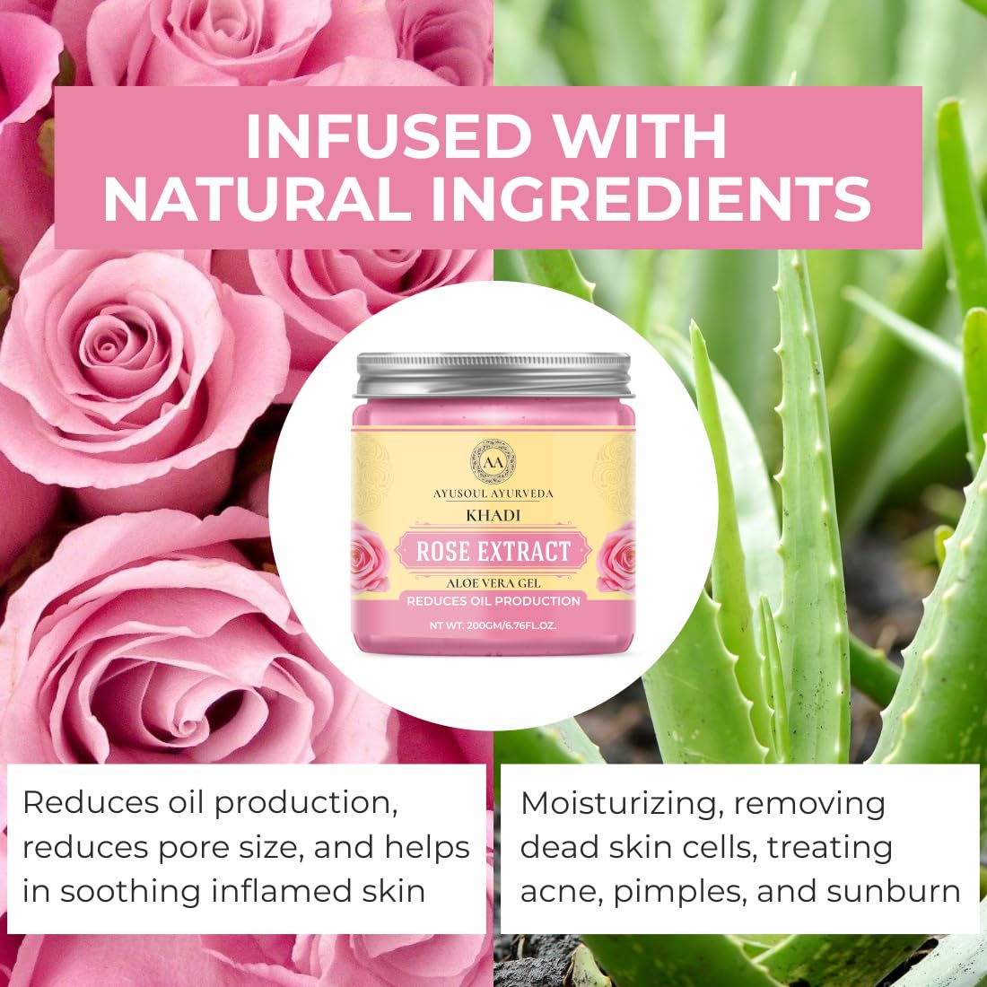 **Ayurvedic Khadi Rose Aloe Vera Face Gel – 99% Pure & Natural for Moisturizing & Hydration, SLS-Free, 200g – Perfect for Dry Skin & Daily Skincare Routine**
