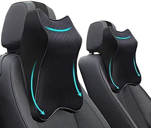 Premium Car Seat Headrest Neck Pillow - 100% Memory Foam Neck Support Cushion with Breathable Cover (2-Pack, Black) | Comfort for Long Drives, Travel & Office Use