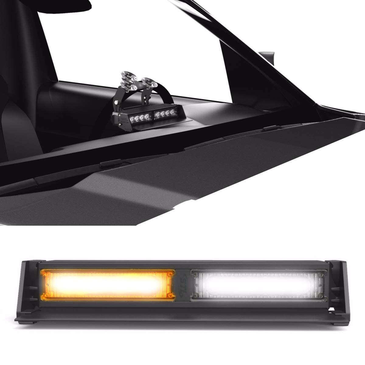 SpeedTech Lights Striker TIR 2 Head LED Strobe Light Bar - Amber/Clear Emergency Warning Lights for Police, Security & Emergency Vehicles - Windshield & Dash Mount with Cigarette Lighter Plug - Perfect for Roadside Emergencies, Construction Zones & Traffic Control