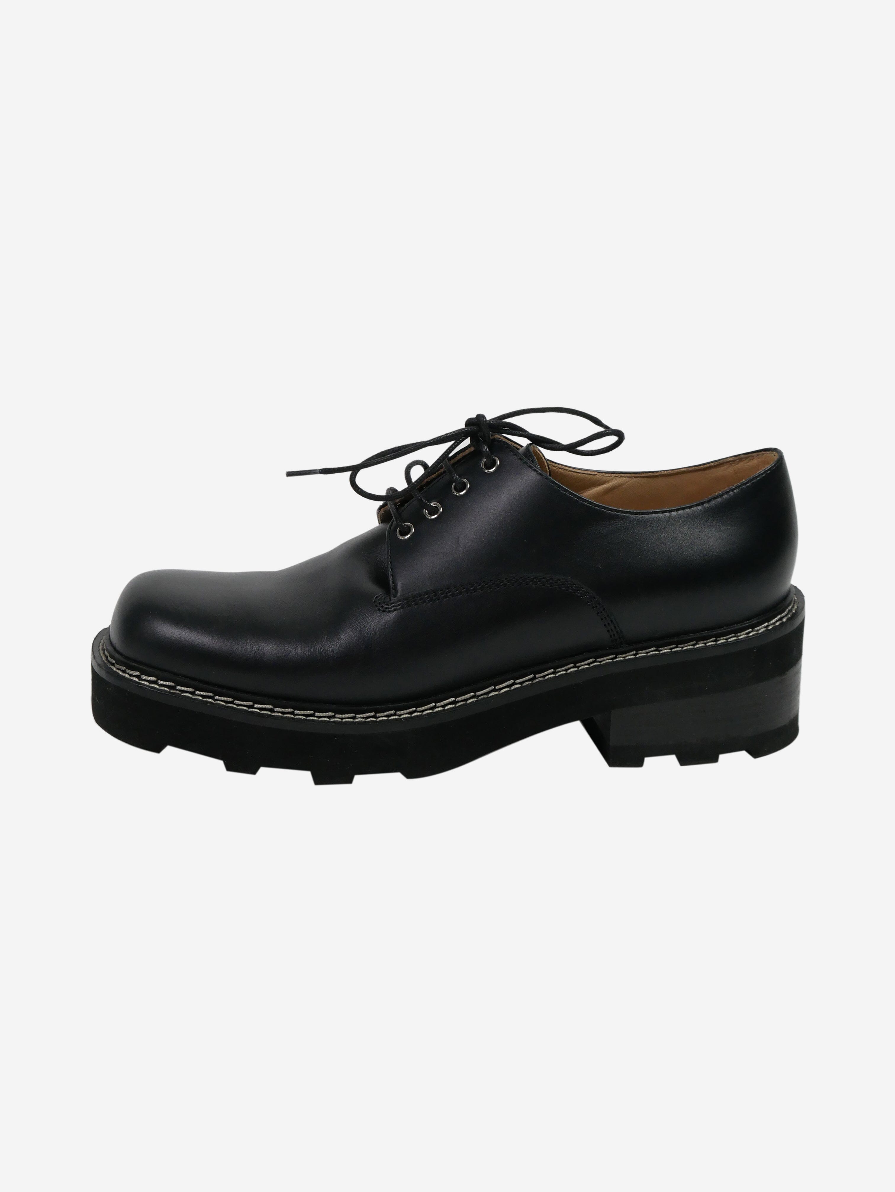 Black Tara Derby Leather Platform Shoes for Women - Size EU 40 (US 9) - Comfortable Chunky Heel Dress Shoes for Office, Party & Casual Wear
