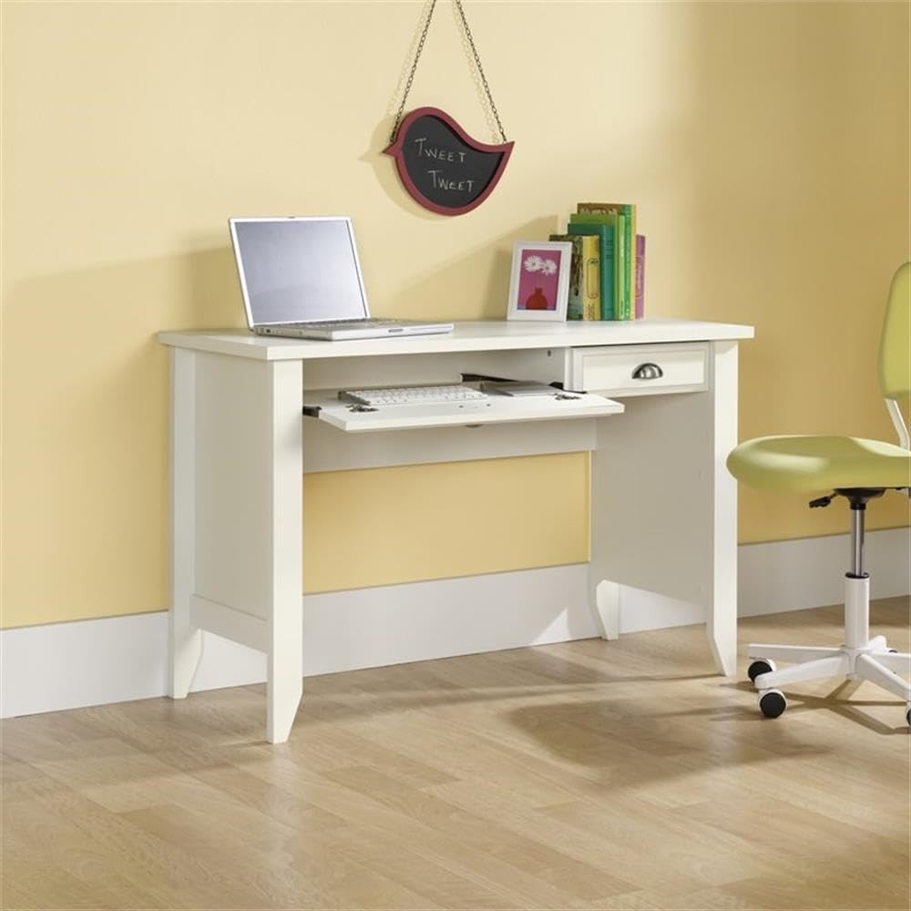 Modern Wood Computer Desk Set - 2 Piece Home Office Furniture in Soft White for Small Spaces & Work from Home