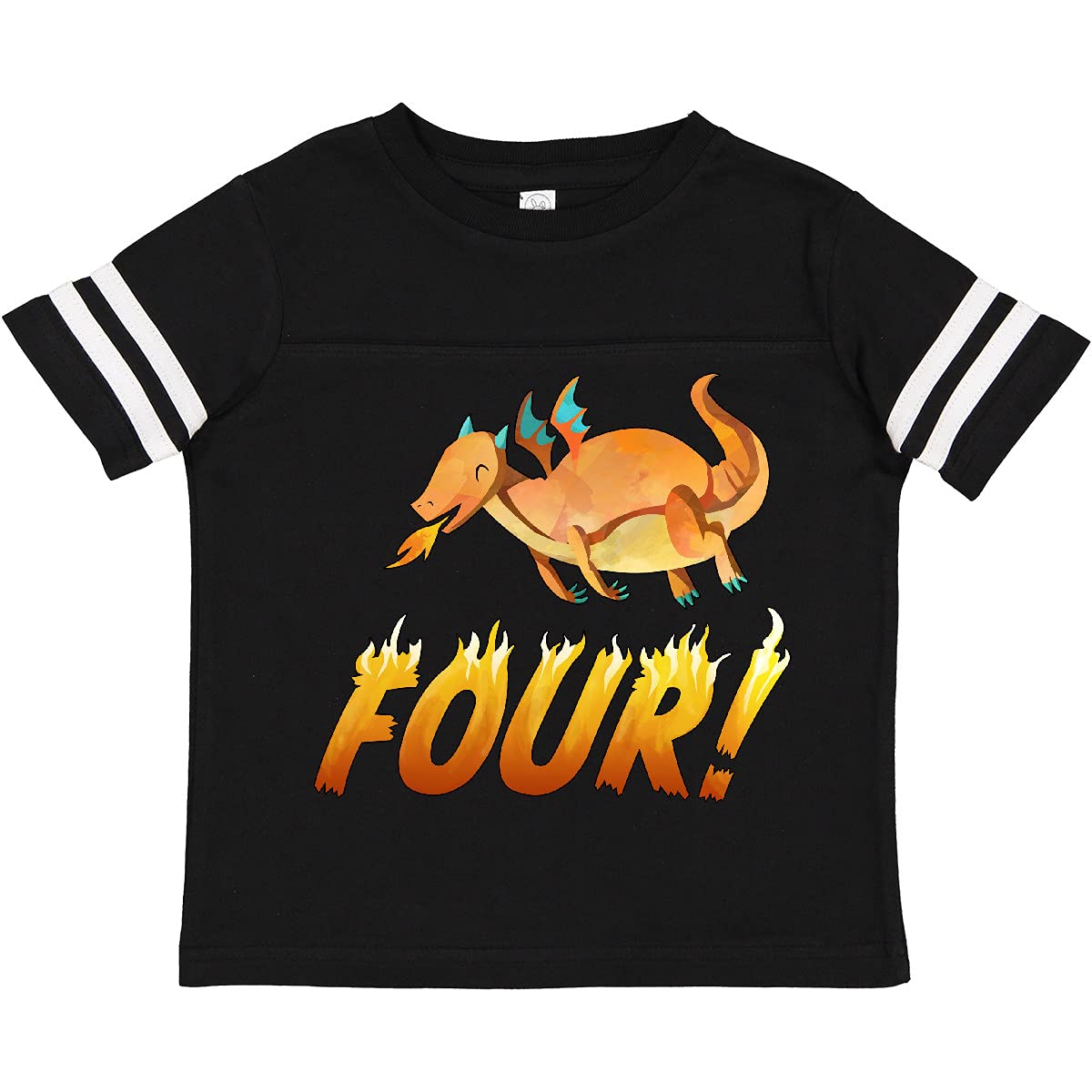 inktastic 4 Fourth Birthday Orange Dragon Breathing Fire Toddler T-Shirt - Fun Birthday Party Outfit for Boys & Girls