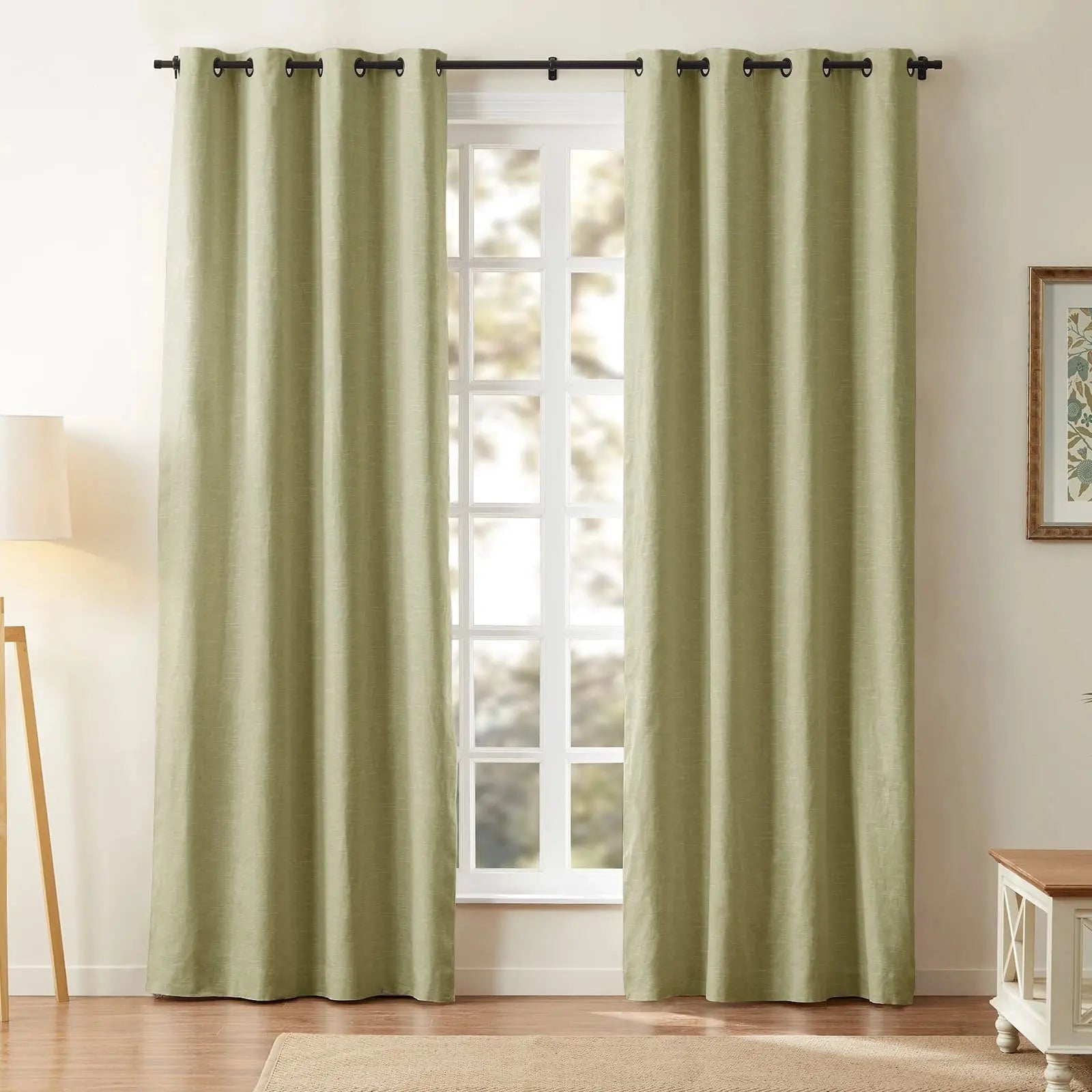 Luxury Linen Cotton Grommet Curtains for Living Room & Bedroom - Blackout Drapes with Metal Rings, Home Decor Window Treatments (52x84 Inch)