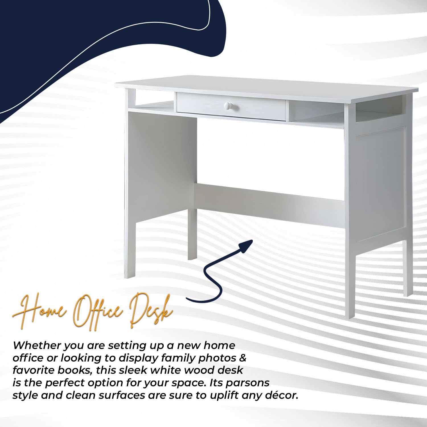 Kings Brand Furniture - White Parsons Wood Desk with Drawer for Home & Office - Perfect for Workspaces, Study Rooms & Home Offices