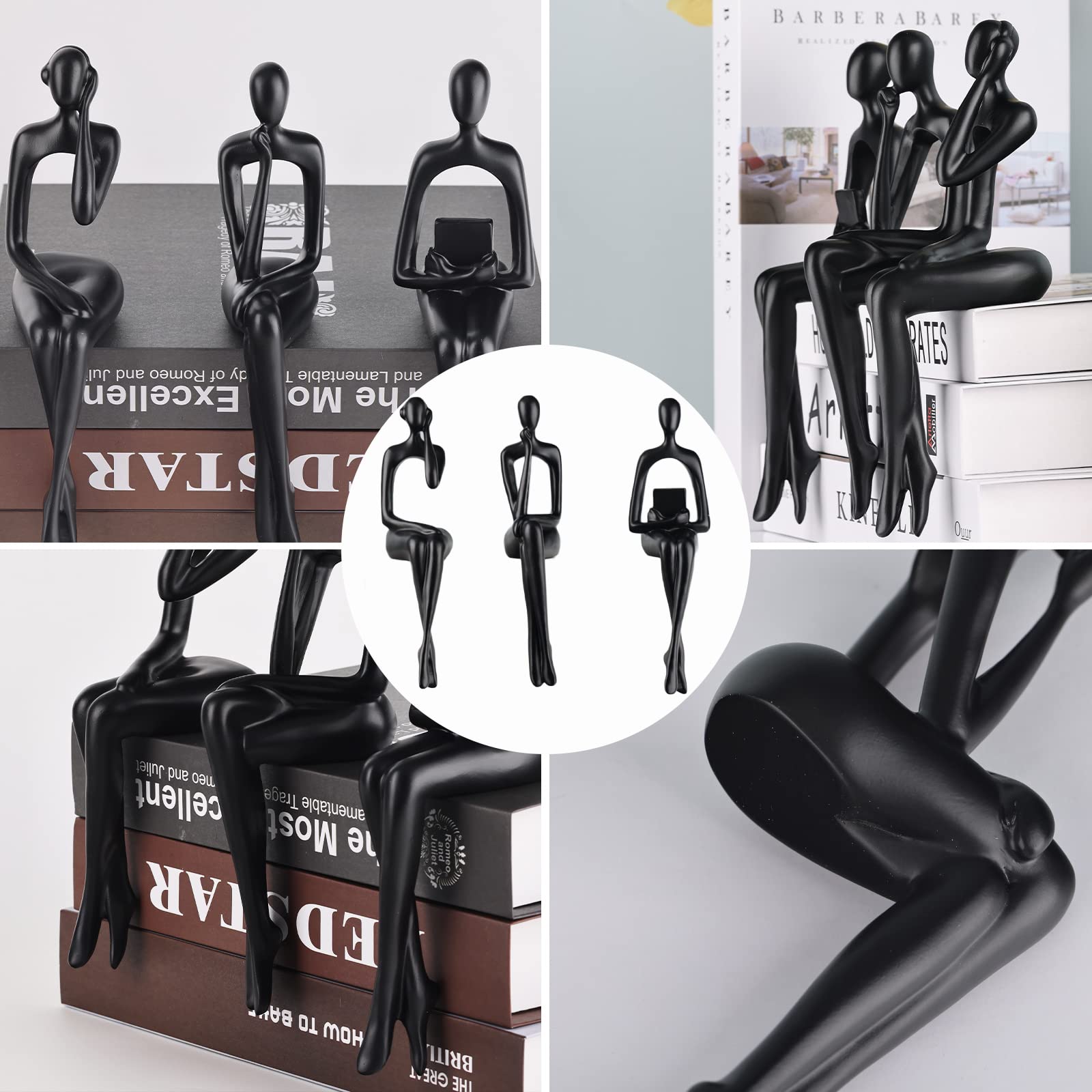 SHENGTIAN Abstract Thinker Statue - Black Resin Sculpture for Bookshelf, Desktop, Home & Office Decor | Perfect for Living Room, Study, and Workspace Accents | Durable & Stylish Decorative Figurine