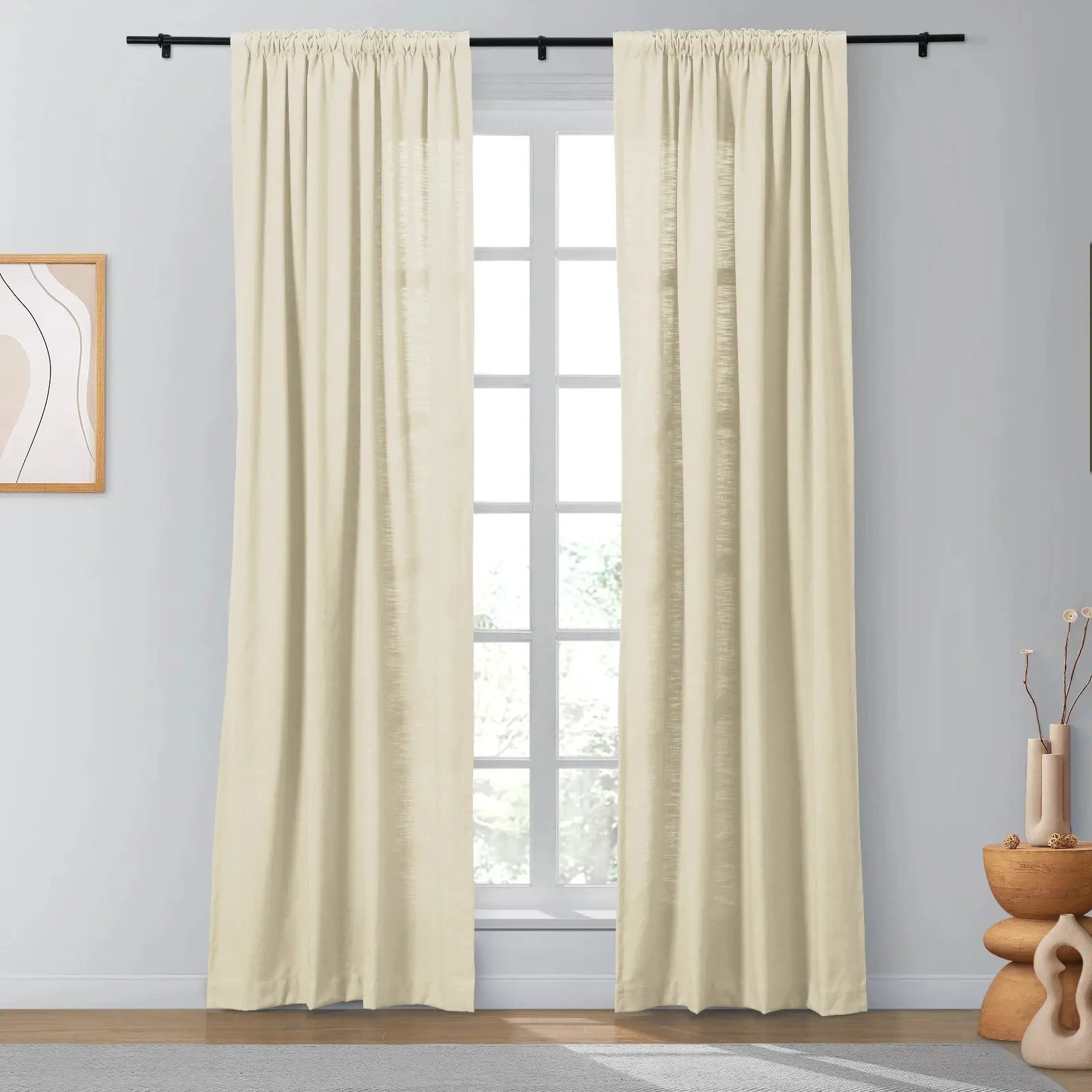 Isabella Heavyweight Cotton Blackout Curtains - Soft Top Thermal Insulated Drapes for Living Room & Bedroom - Noise Reducing & Energy Saving Window Treatments