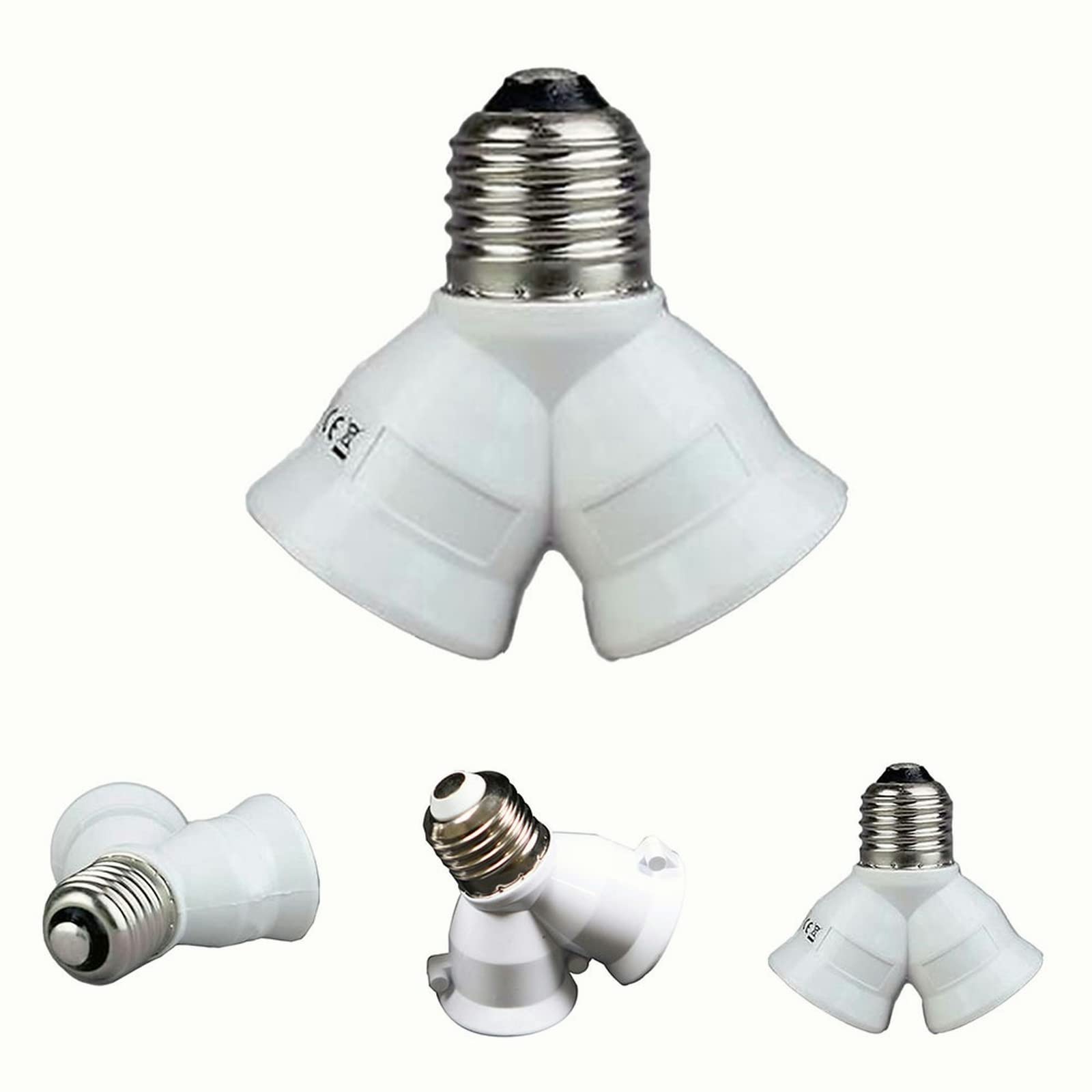 2 in 1 E27 to Dual E27 Lamp Socket Splitter Adapter - Y-Shape Light Bulb Holder Converter - Standard Screw Base Stand - Pack of 6 - Perfect for Home Lighting, Workshop, and DIY Projects