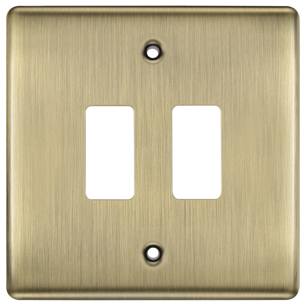 BG Nexus Metal Antique Brass 2G Grid Plate RNAB2 - Vintage Style Electrical Cover for Home & Commercial Use - Perfect for Wall Outlets, Switches, and DIY Electrical Projects