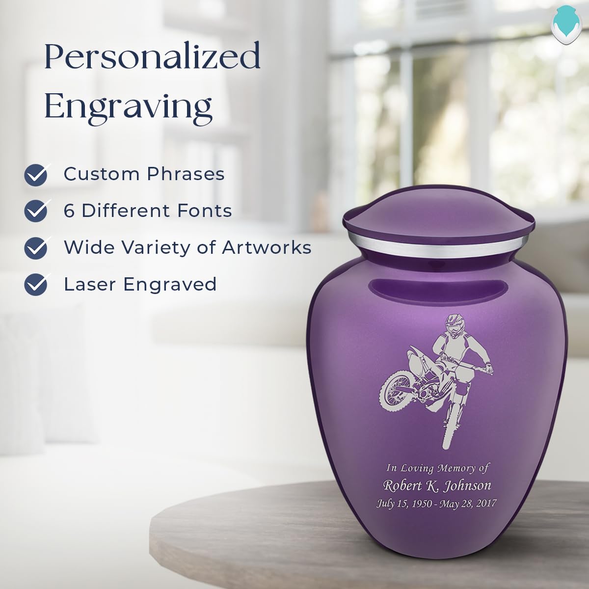 Personalized Dirtbike Cremation Urn for Ashes - Large Purple Funeral Urn for Men & Women with Double-Sided Engraving (Holds 200 lbs) - Memorial Keepsake for Motorcycle Lovers & Outdoor Enthusiasts