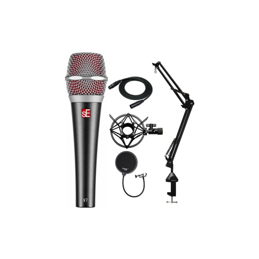 SE Electronics V7 Supercardioid Dynamic Microphone Kit with Boom Arm, Shock Mount, Pop Filter & XLR Cable - Professional Studio Recording Bundle for Podcasting, Streaming & Voice Overs