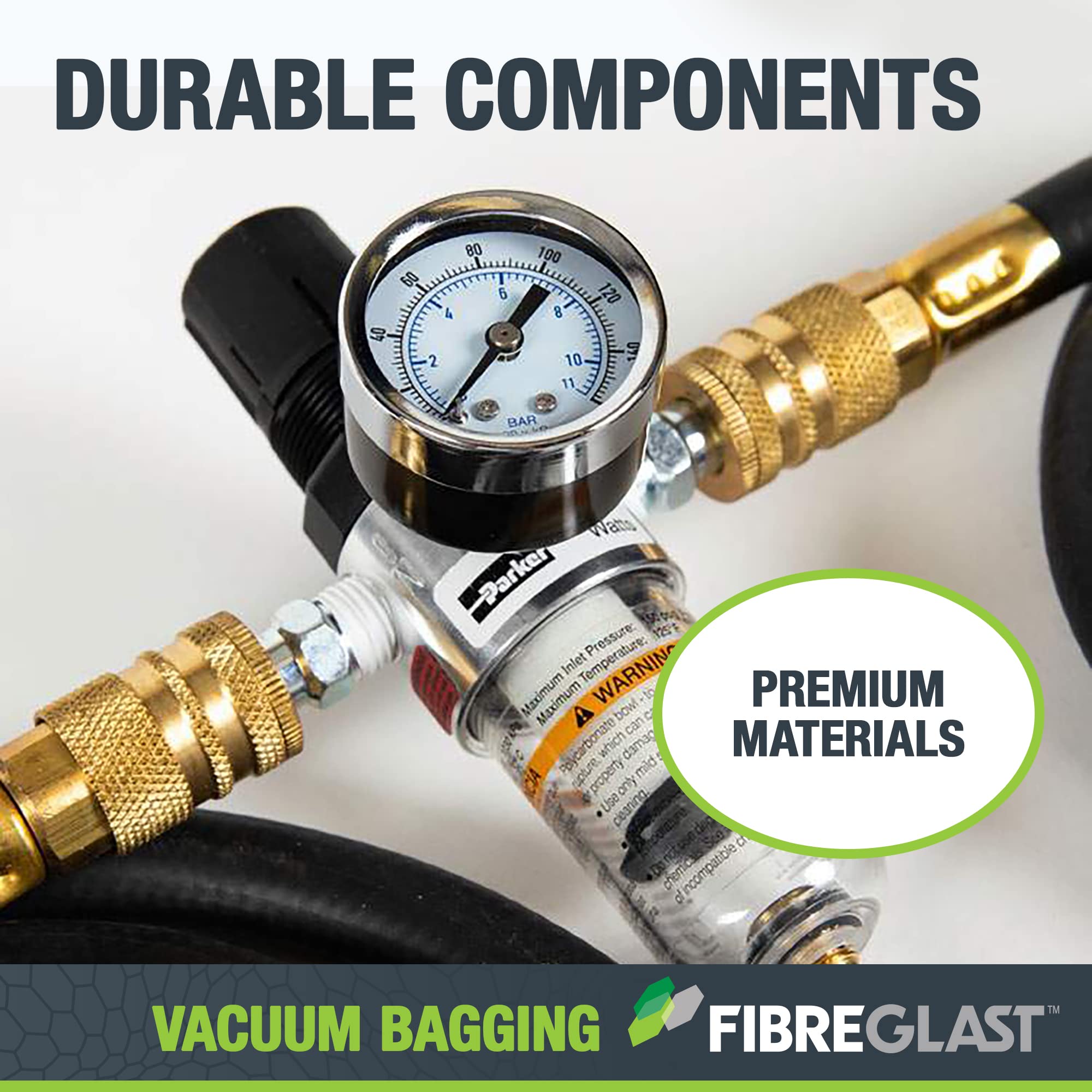Fibre Glast Vacuum Bagging Starter Kit for Carbon Fiber, Fiberglass, Epoxy & Resin Composites - Professional Seal & Stabilize Kit with Degassing Chamber & Vacuum Purge - Made in USA - Perfect for Aerospace, Marine & Automotive Composite Repairs