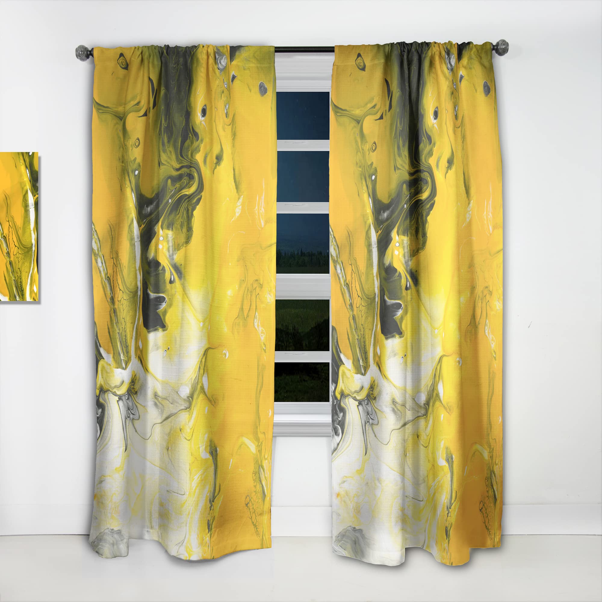 DesignQ Yellow Acrylic Hand Painted Marble Curtains - Thermal Insulated Single Panel (52x120 inches) for Bedroom & Living Room - Elegant Window Drapes for Home Decor & Light Control