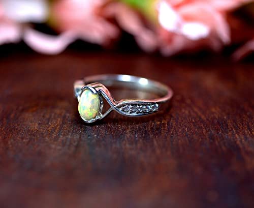 Natural Oval Ethiopian Opal Ring - 925 Sterling Silver Handmade Opal V Design Jewelry - October Birthstone Gift for Women - Wedding, Engagement, Anniversary & Everyday Wear
