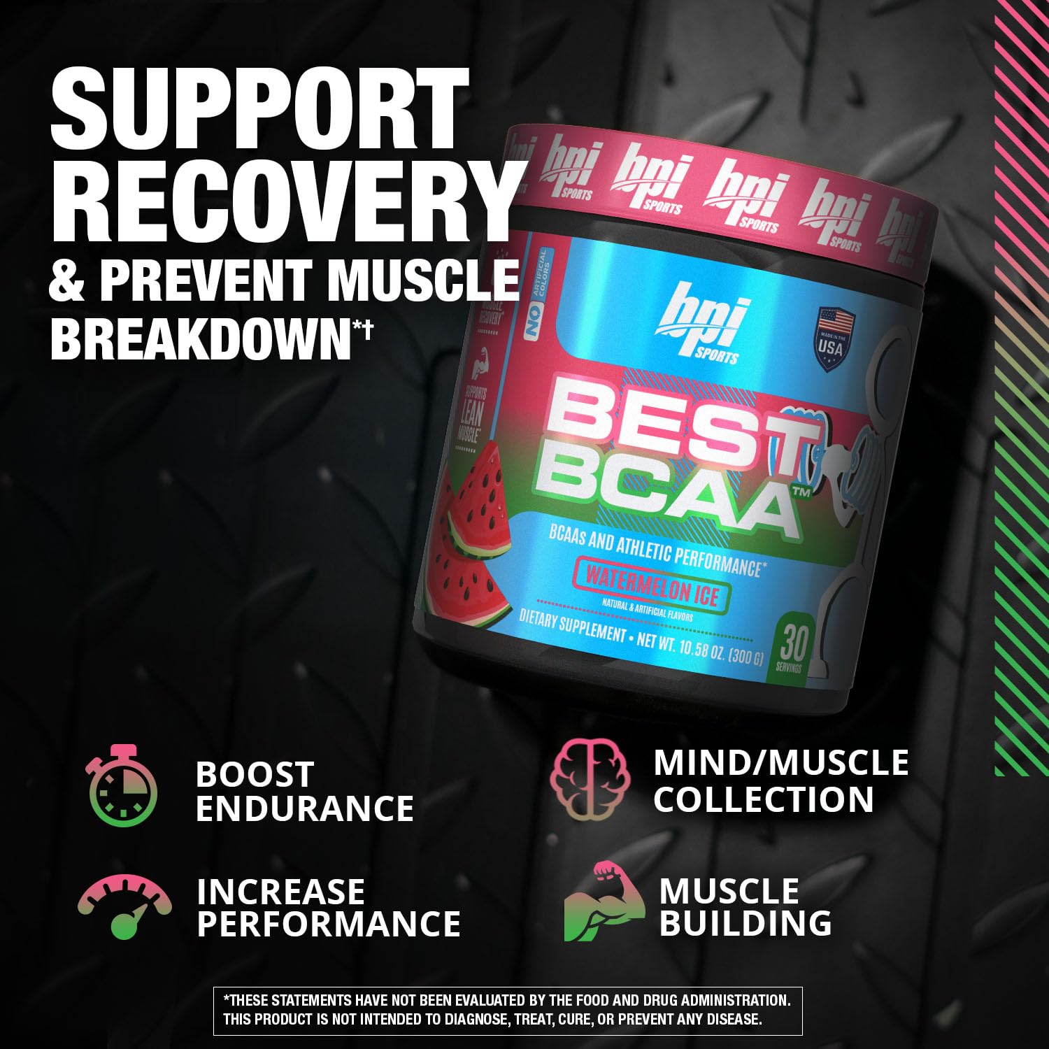 BPI Sports Best BCAA Powder - Post Workout Recovery Drink with Branched Chain Amino Acids for Hydration & Muscle Recovery - Watermelon Ice Flavor - 30 Servings | Ideal for Gym, Fitness & Athletic Performance for Men & Women