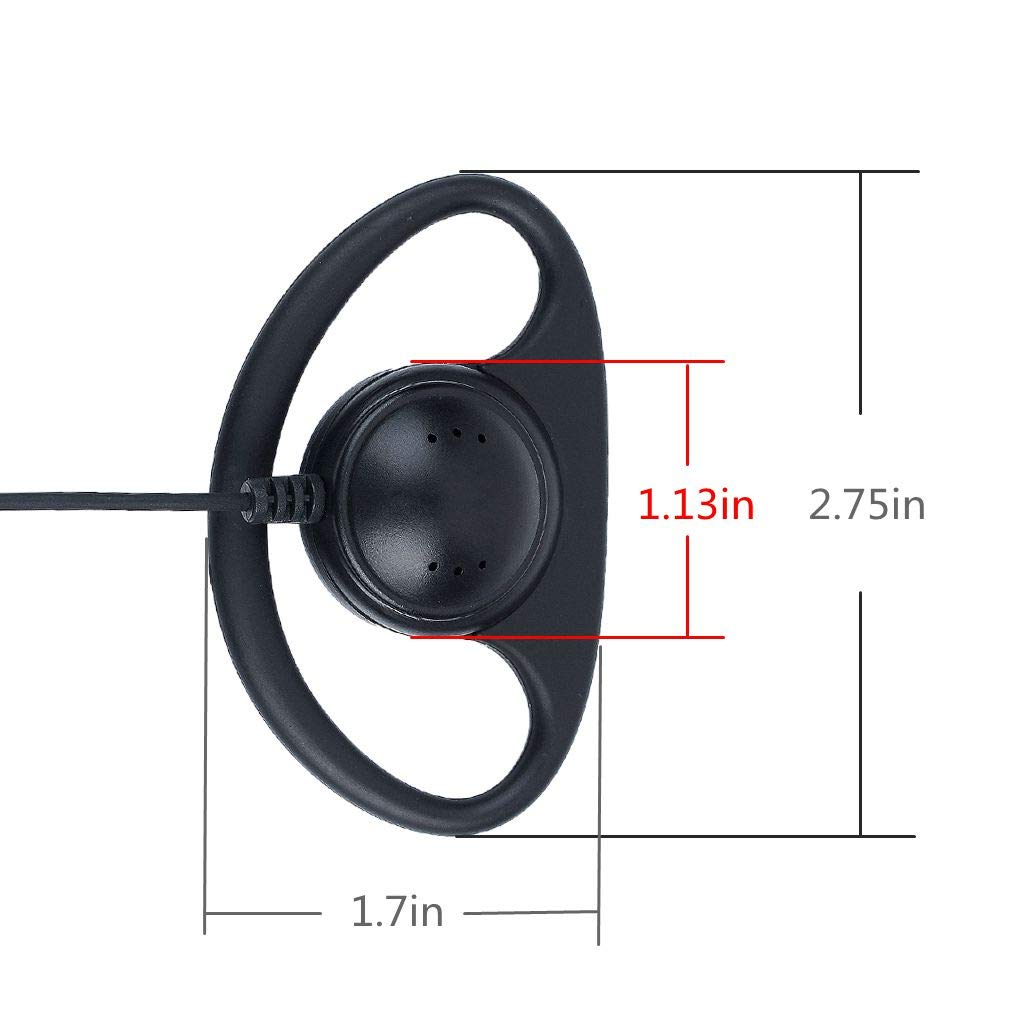 D-Shape Earpiece Headset with Big PTT Button for 2-Pin Walkie Talkie Radios - Compatible with Motorola CP200D, CLS1410, CLS1110, CP185, CP200, RDM2070D - Ideal for Security, Construction & Event Staff Communication