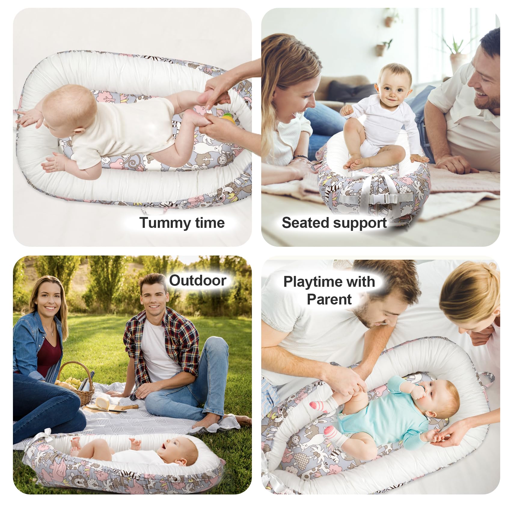Organic Cotton Baby Lounger - Portable Newborn Lounger & Adjustable Infant Nest Cover | Ultra Soft Baby Bed for Nursery, Travel & Playtime | Perfect Baby Shower Gift